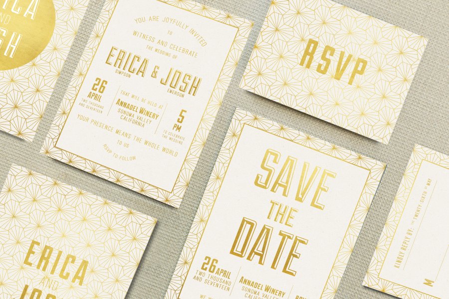 Gold Geometric Wedding Invitation Set