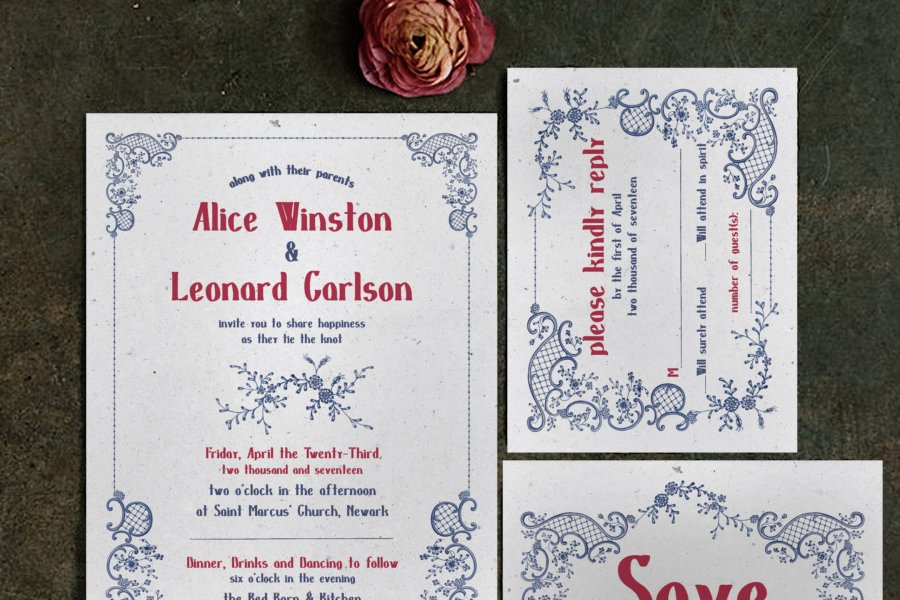 Embroidery Style Wedding Invitation Package