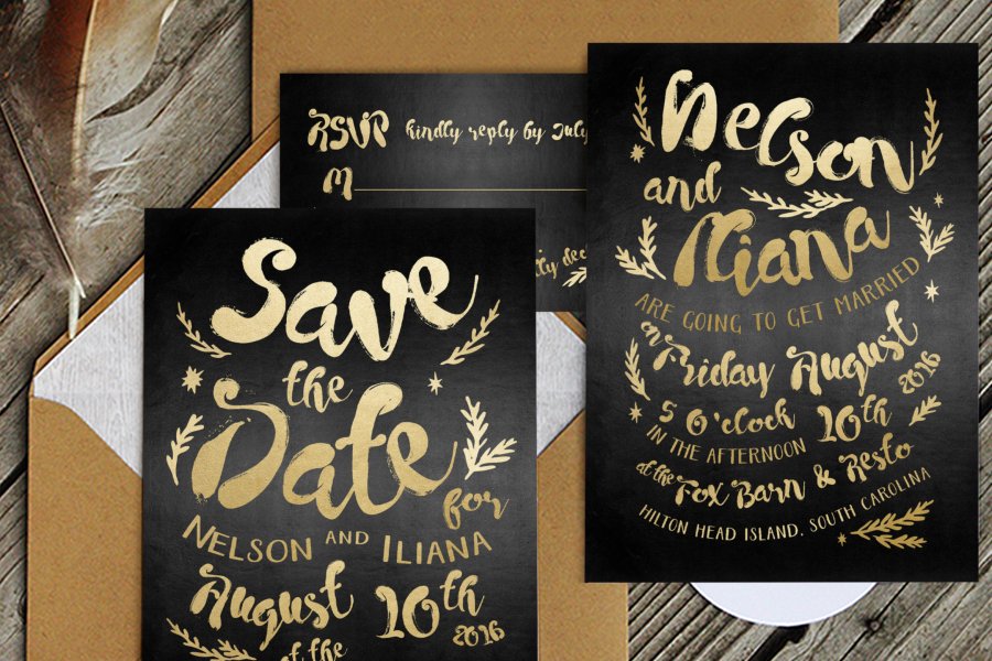 Elegant Black & Gold Wedding Invitation Set