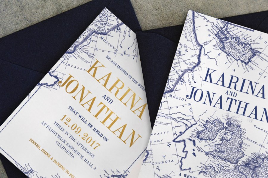 Vintage Travel Map Wedding Invitations