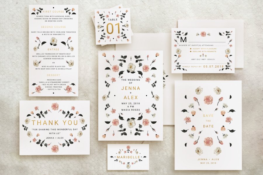 Sophisticated Rose Gold Wedding Invitation Set