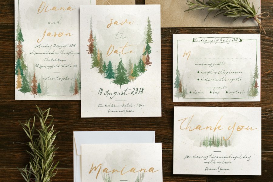 Rustic Watercolor Wedding Invite Set