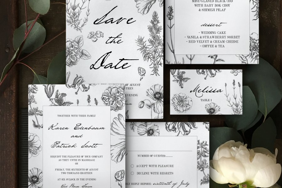 Rustic Botanical Wedding Invitation Set