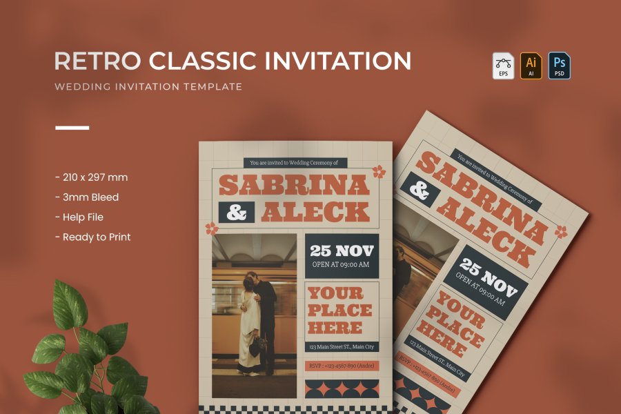 Elegant Retro Wedding Invite