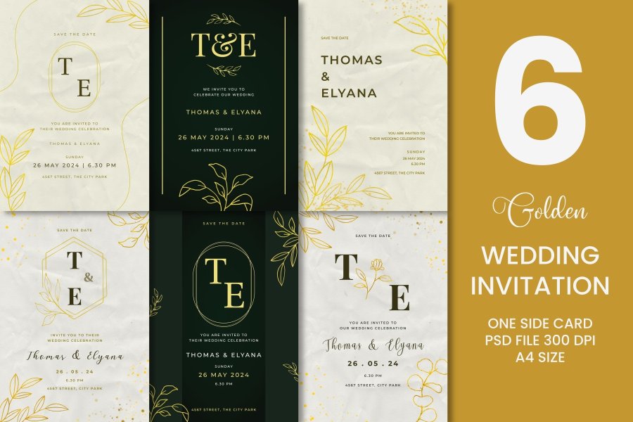 Elegant Gold Wedding Invitation Cards