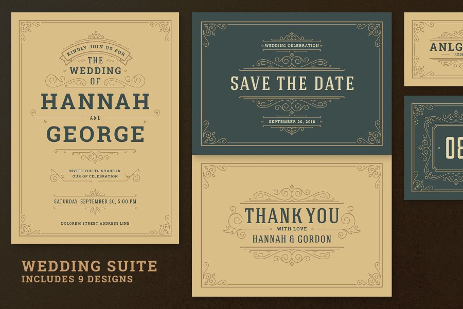 Elegant Vintage Wedding Invitation Set