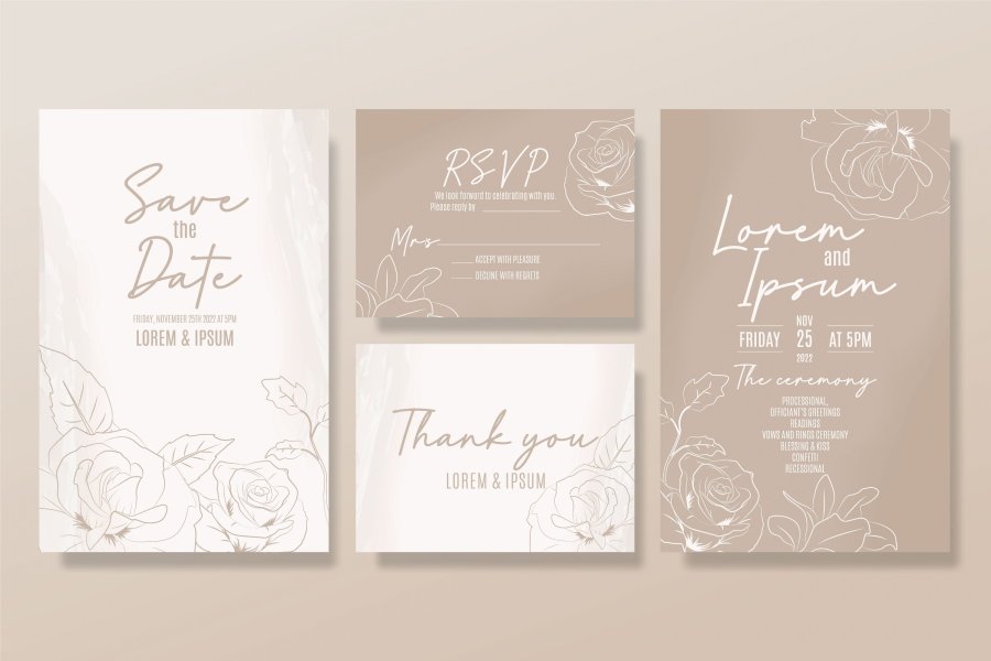Hand Drawn Rose Wedding Invitation Template