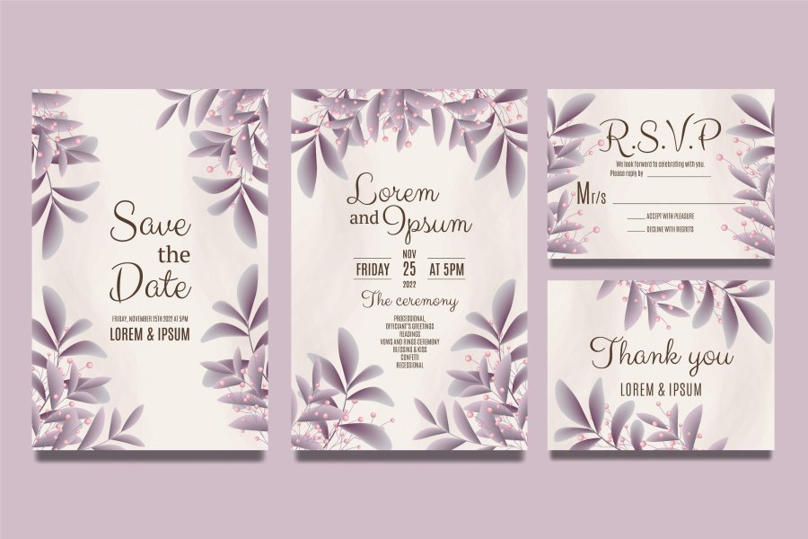Elegant Purple Leaves Wedding Template