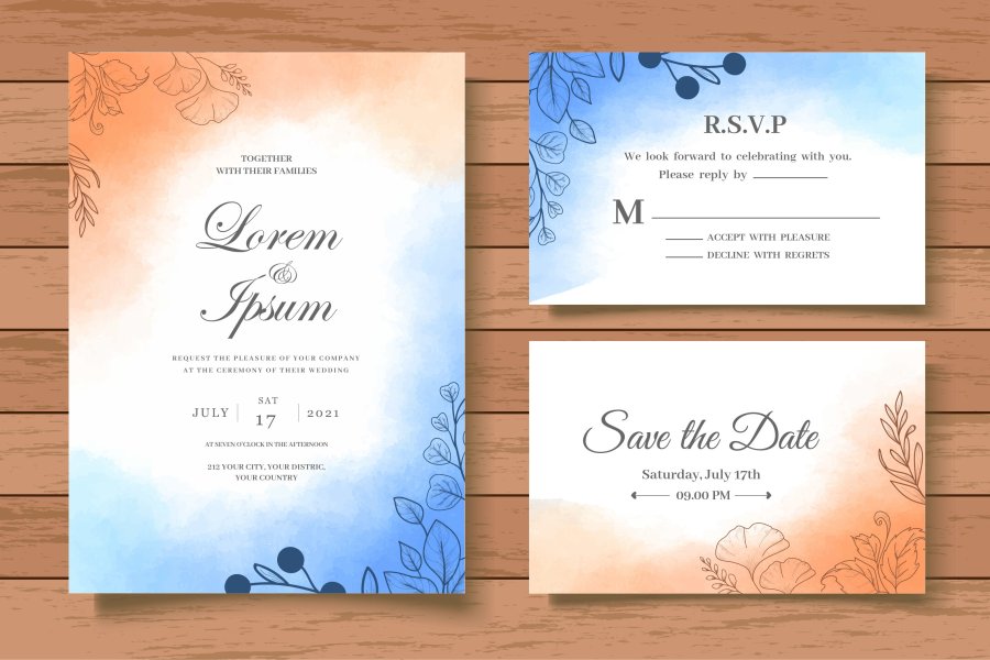 Elegant Watercolor Wedding Invitation Set