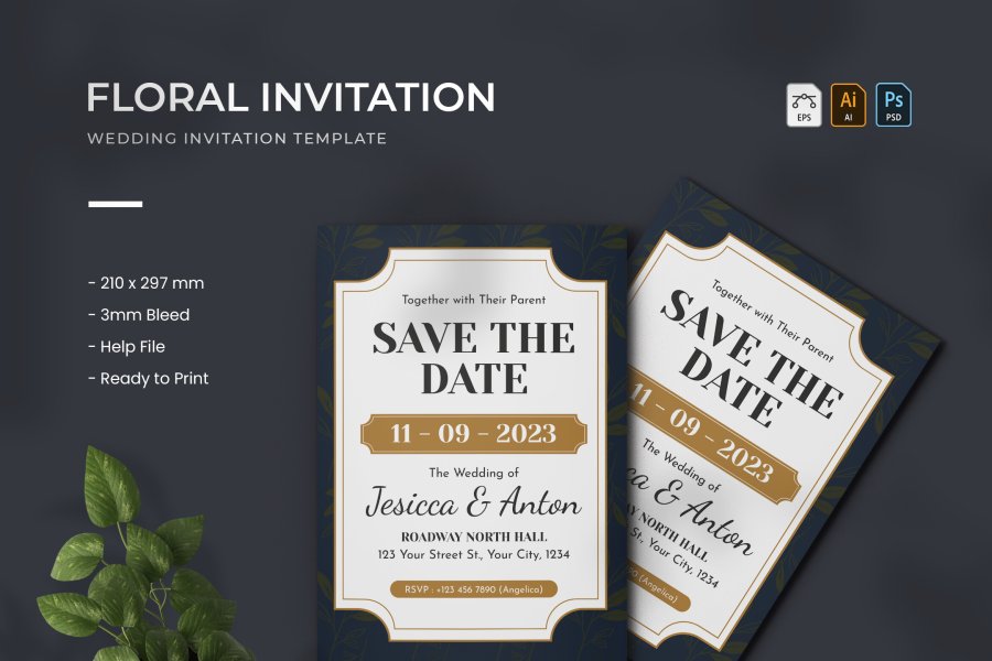 Elegant Floral Wedding Invite Design