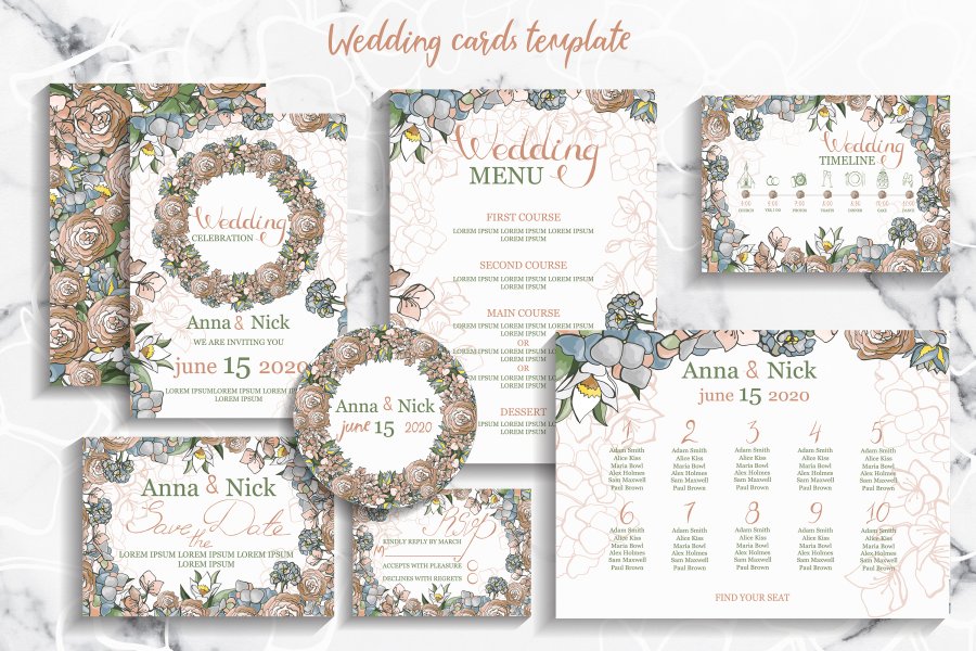 Pastel Floral Wedding Card Templates