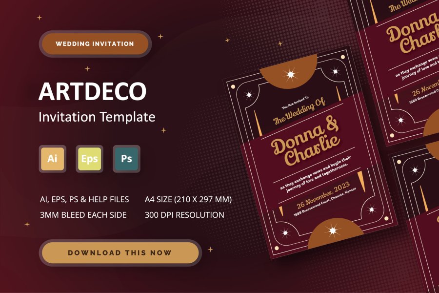 Elegant Artdeco Wedding Invitation Template
