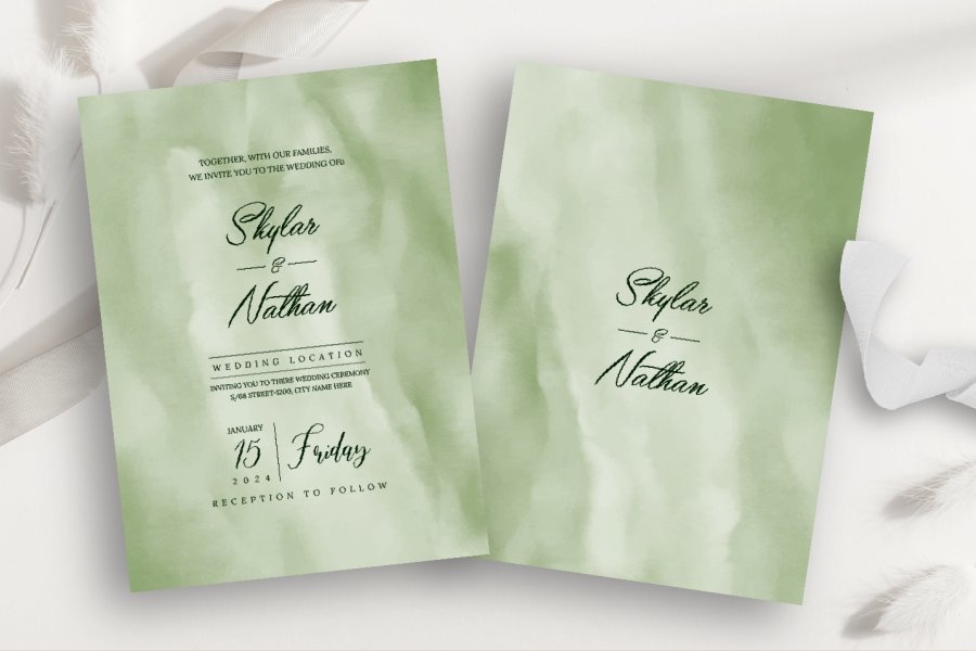 Elegant Sage Watercolor Wedding Invite