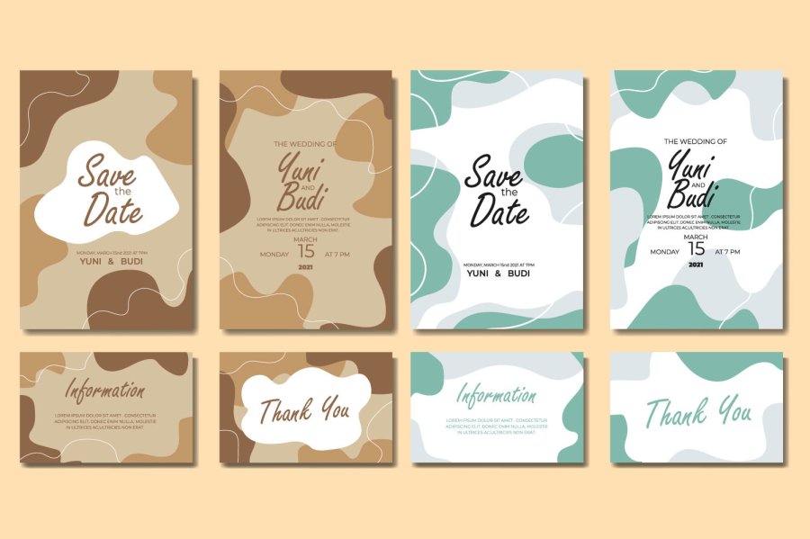 Retro Line Art Flower Wedding Invitation