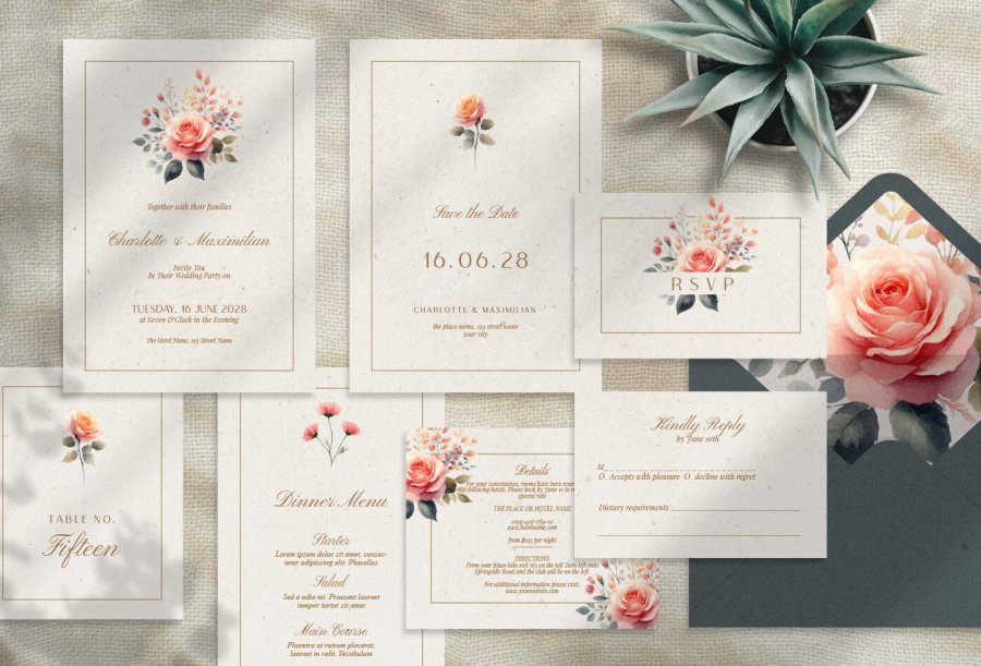 Navy Vintage Wedding Invitation Suite