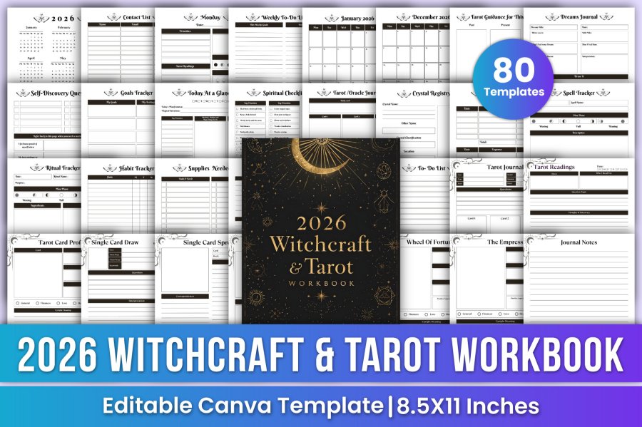 Witchcraft & Tarot Planner Workbook Canva Templates