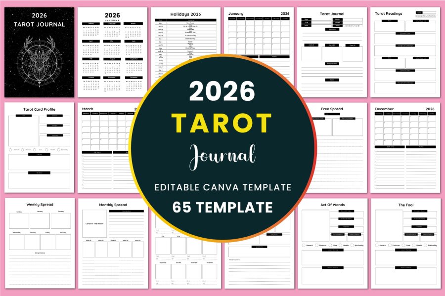 2026 Tarot Journal Planner & Spreads Workbook