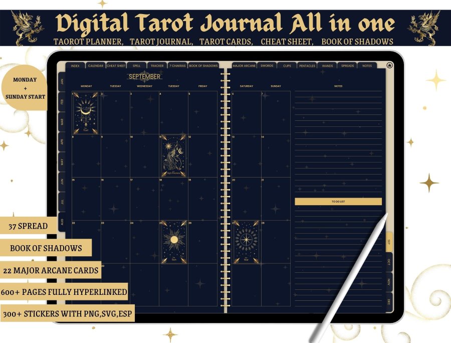 Premium Hyperlinked Tarot Digital Journal & Planner