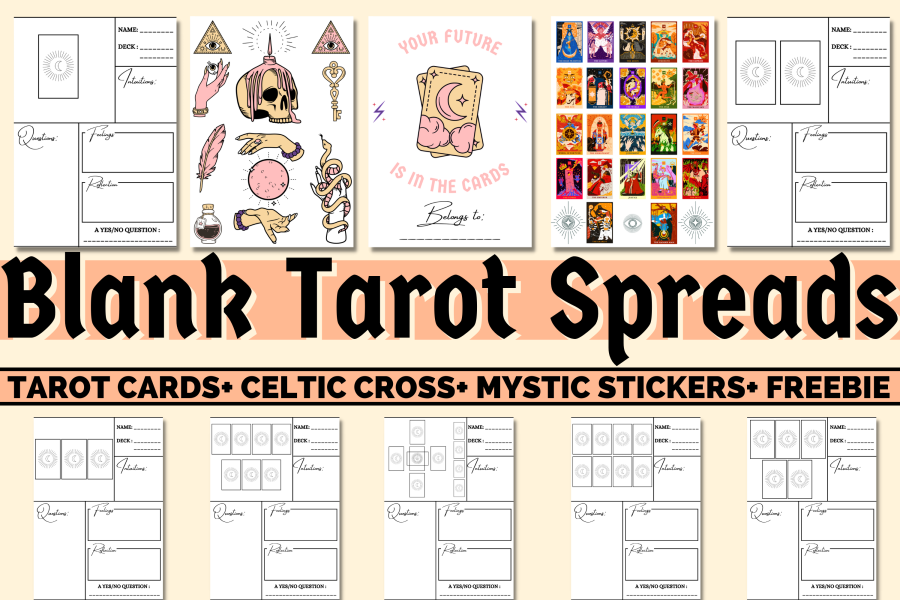 Tarot Workbook: Blank Spreads & Printable Stickers Journal