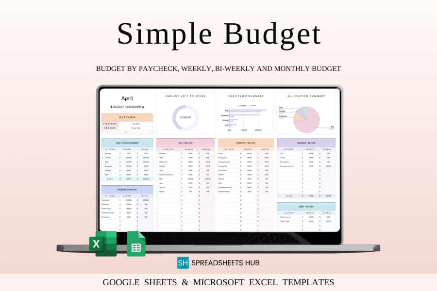Rainbow Budget Planner Spreadsheet for Excel & Google Sheets