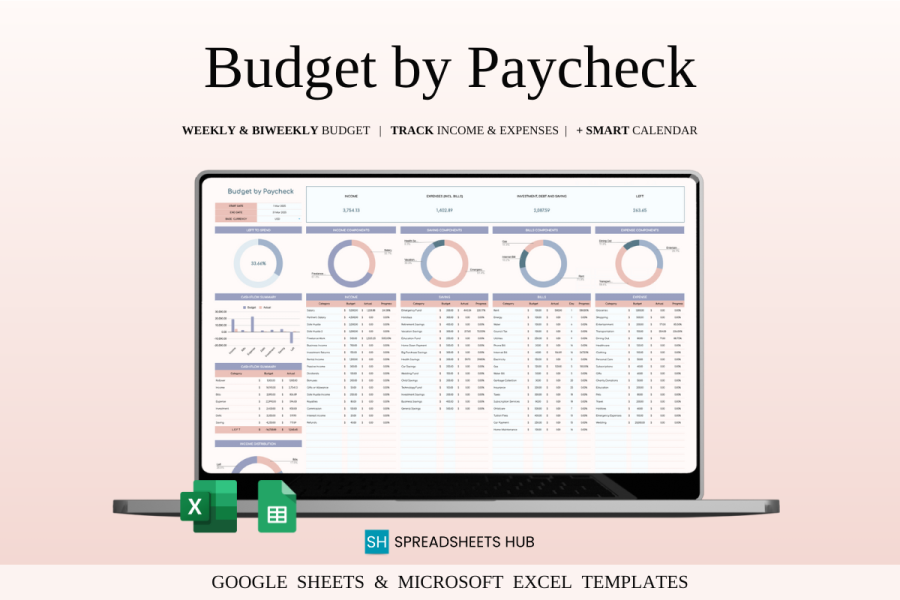 Paycheck Budget Spreadsheet for Excel & Google Sheets