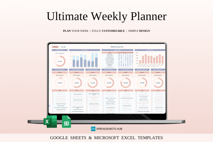 Weekly Planner Template for Google Sheets & Excel