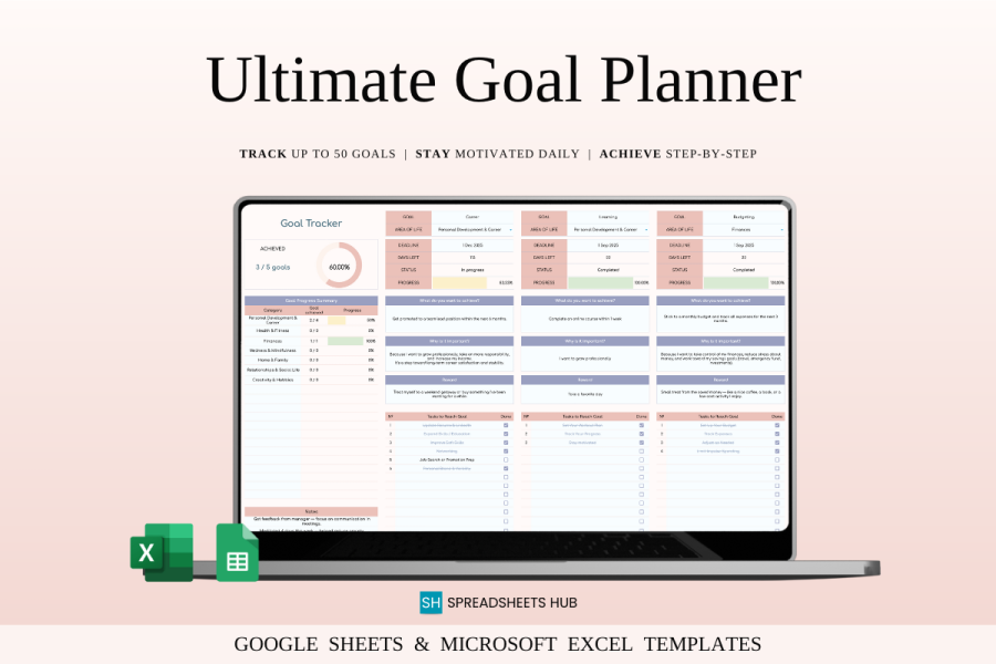 Ultimate Goal Planner & Tracker Spreadsheet Dashboard