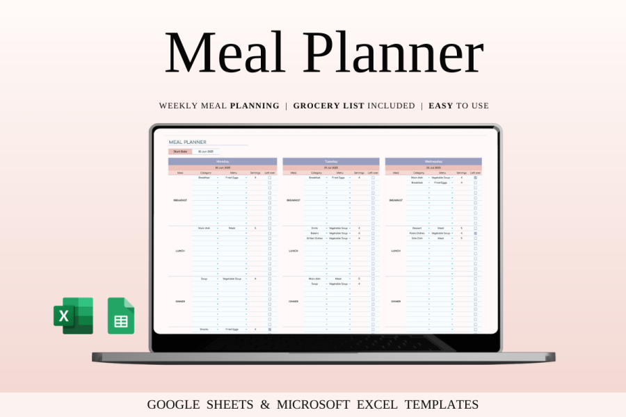 Meal Planner & Smart Grocery List Spreadsheet