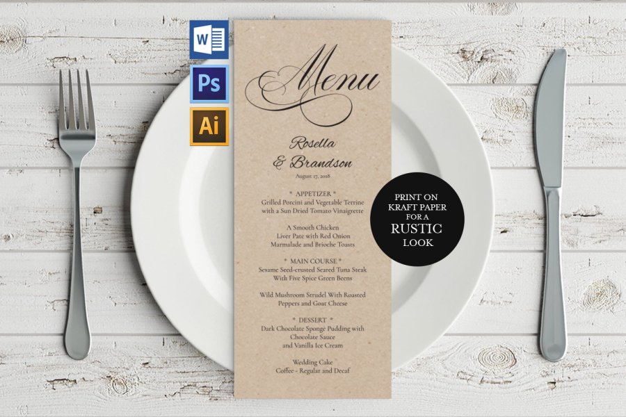 Printable Wedding Menu Template