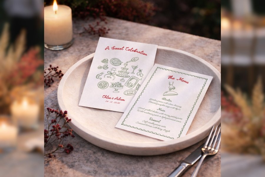Whimsical Handwritten Wedding Menu Template
