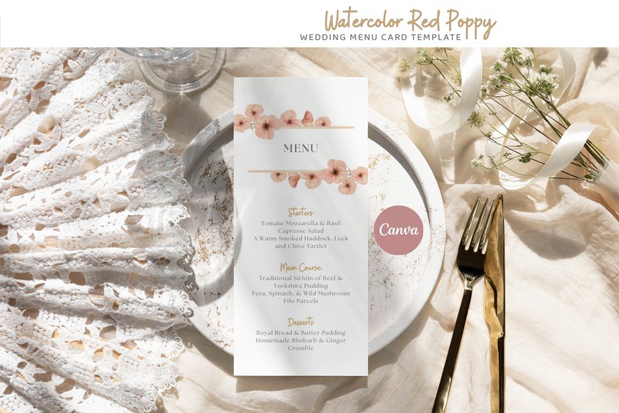 Editable Wedding Menu Card Template