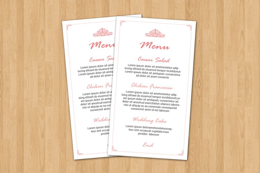 Printable Wedding Menu Design
