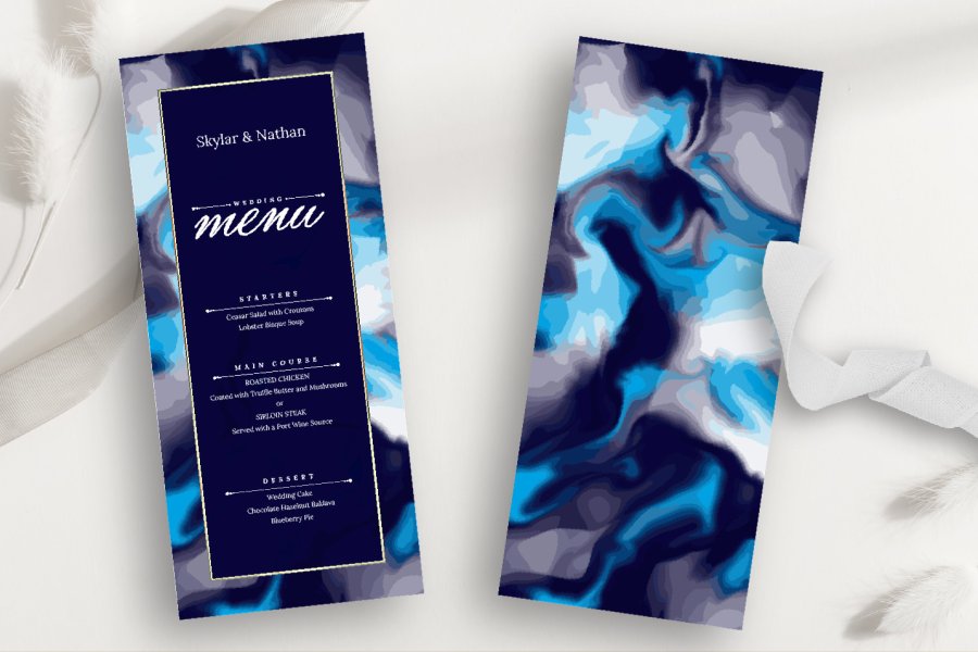Elegant Navy Watercolor Wedding Menu