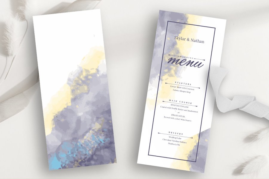Navy Blue & Yellow Watercolor Wedding Card