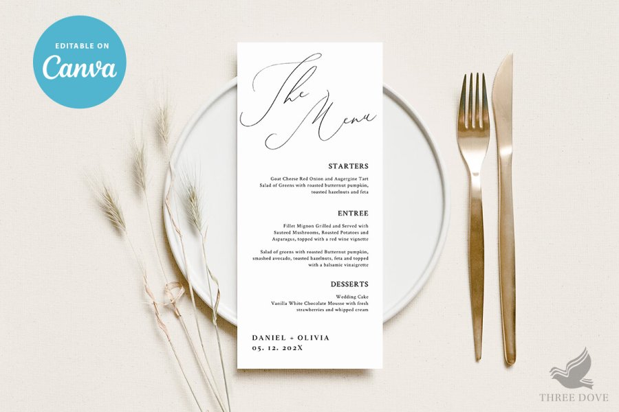 Customizable Wedding Menu Design