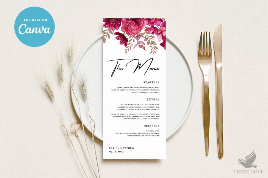 Customizable Floral Wedding Menu