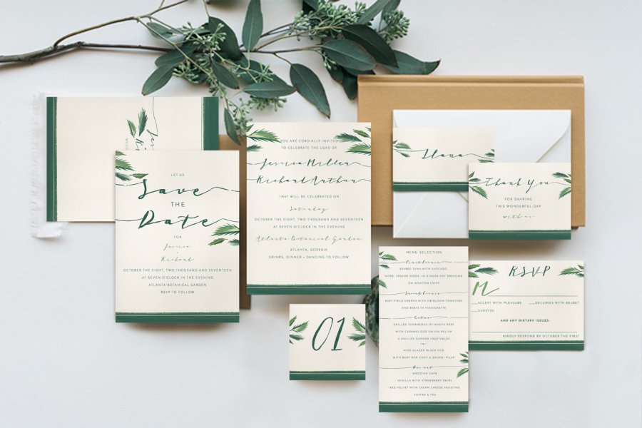 Elegant Tropical Wedding Invitation Set