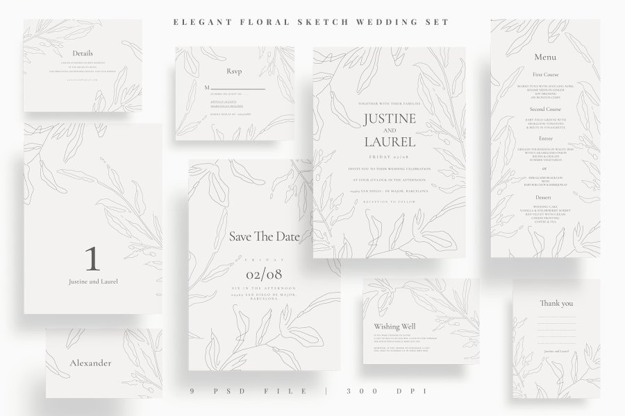 Elegant Floral Wedding Stationery Set