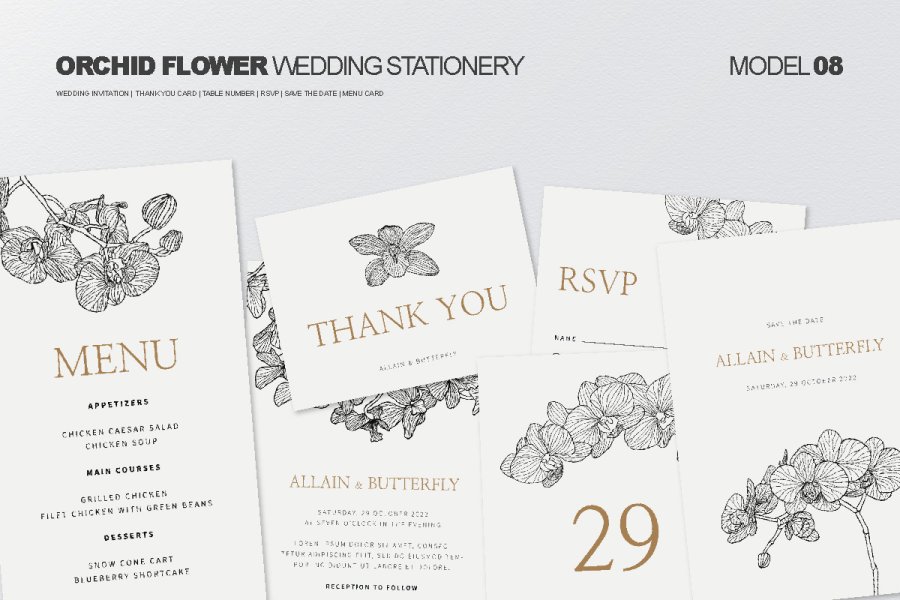 Minimalist Orchid Wedding Stationery Set