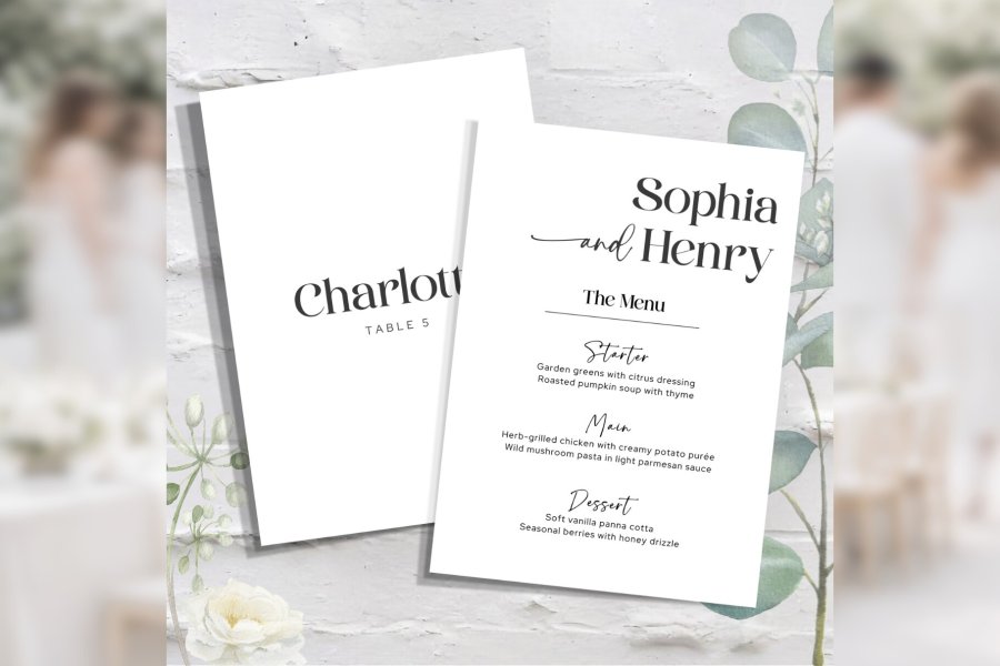 Minimal Wedding Menu and Place Card Set