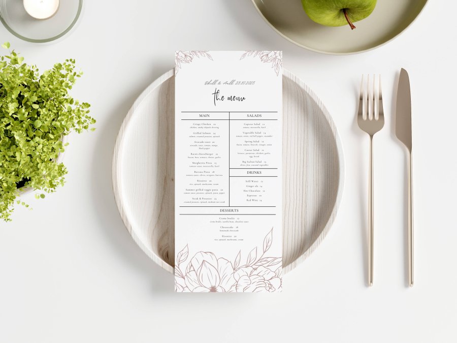 Customizable Wedding Menu Cards