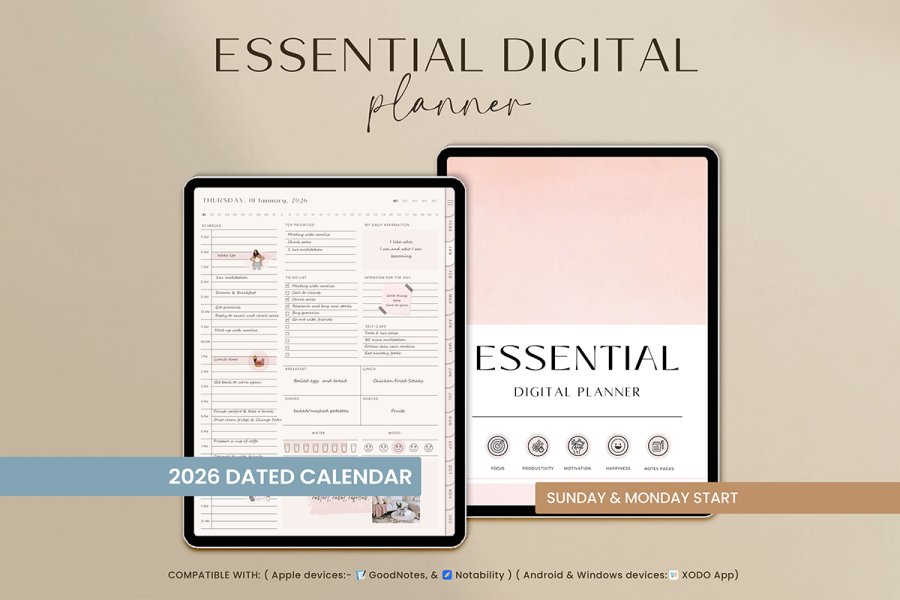 Essential Hyperlinked Digital Planner for GoodNotes