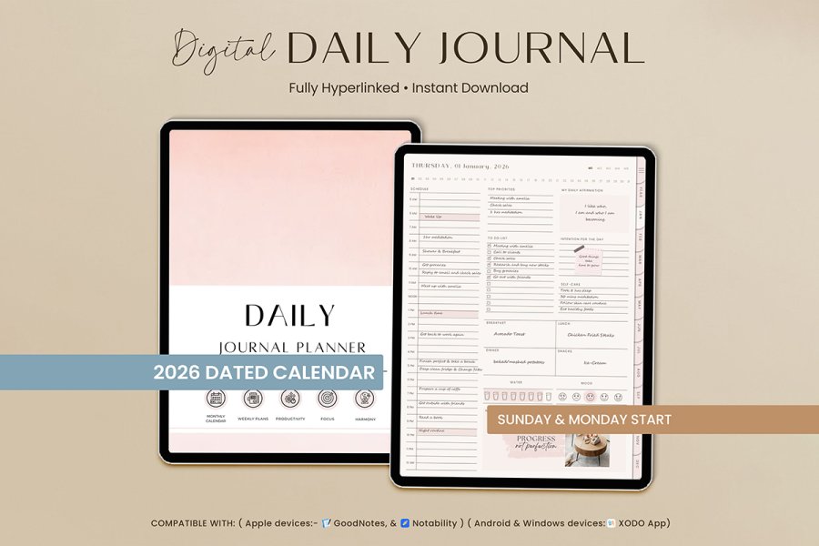 Hyperlinked Digital Daily Journal Planner