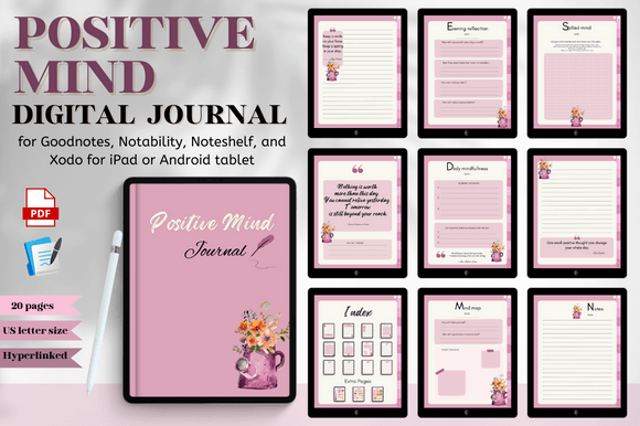 Positive Mind Digital Journal with Hyperlinked Tabs