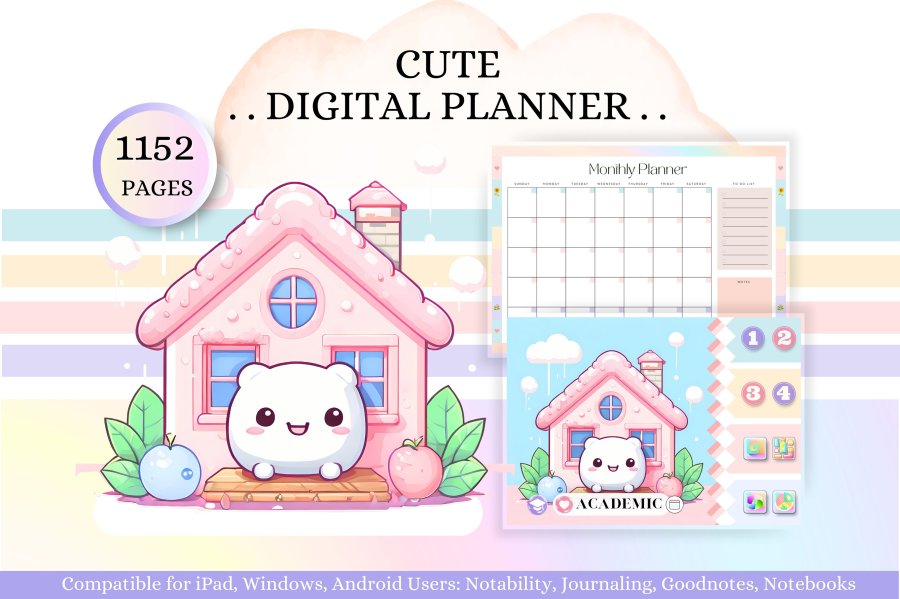 Undated Hyperlinked Digital Planner with Sticker Book