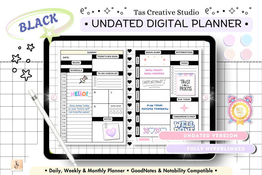 Dark Mode Hyperlinked Digital Planner