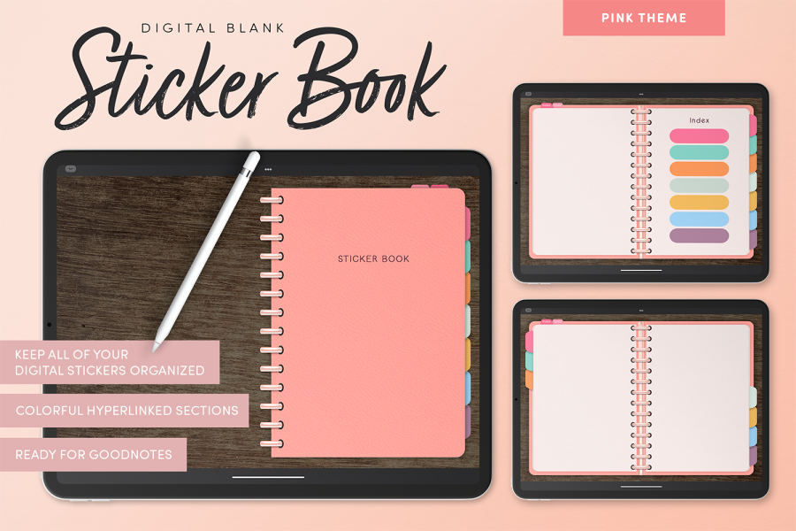 Pink Hyperlinked Digital Sticker Book for GoodNotes