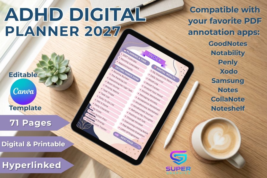 Digital Brain Dump Planner Template for Canva