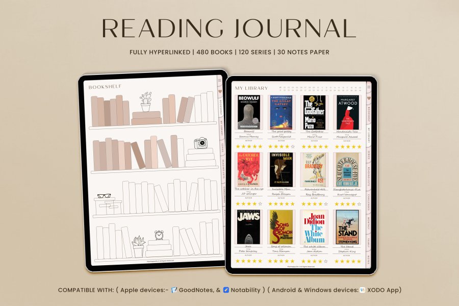 Digital Book Reading Journal & Hyperlinked Book Tracker