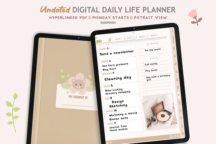Hyperlinked Undated Digital Daily Life Planner PDF